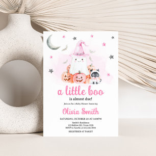 Pink Halloween Little Boo Baby Shower Invitation
