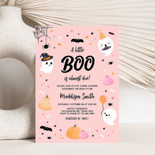 Pink Halloween Little Boo Baby Shower  Invitation