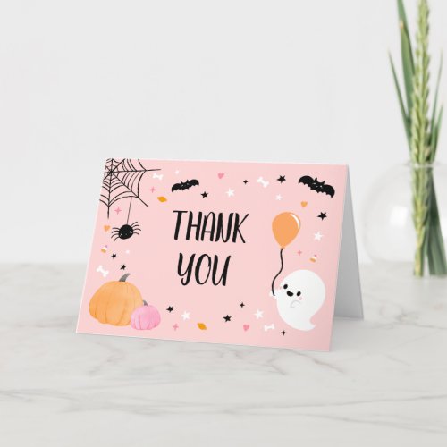 Pink Halloween Little Boo Baby Shower  Thank You Card