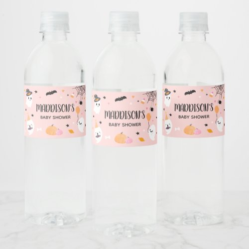 Pink Halloween Little Boo Baby Shower  Water Bottle Label