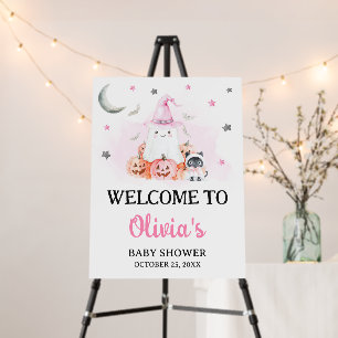 Pink Halloween Little Boo Baby Shower Welcome Sign