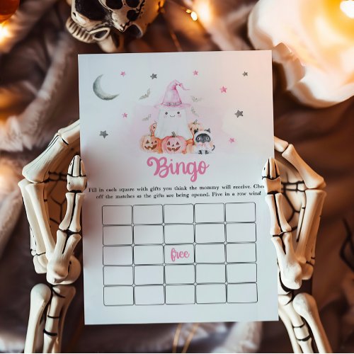 Pink Halloween Little Boo Bingo Game