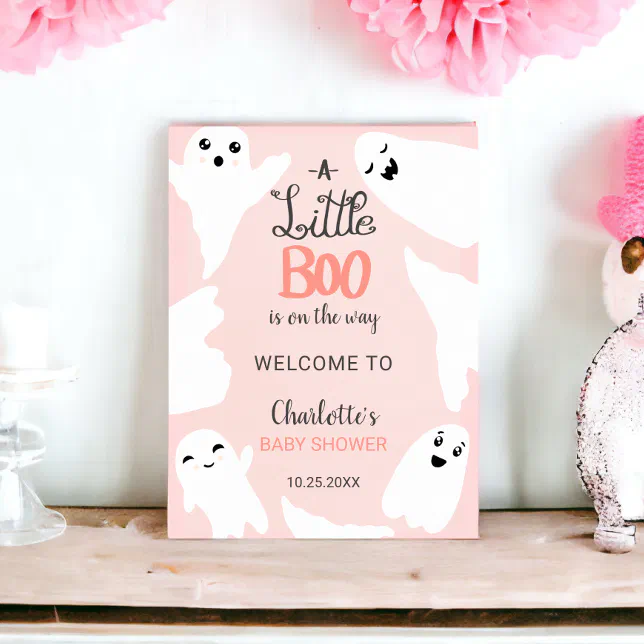 Pink Halloween little boo ghosts baby shower Poster | Zazzle