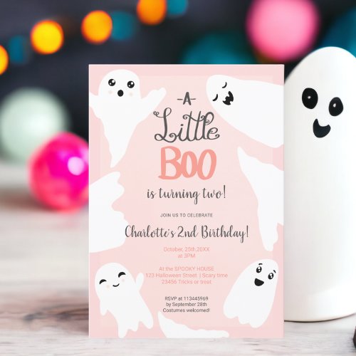 Pink Halloween little boo ghosts kid 2nd birthday Invitation