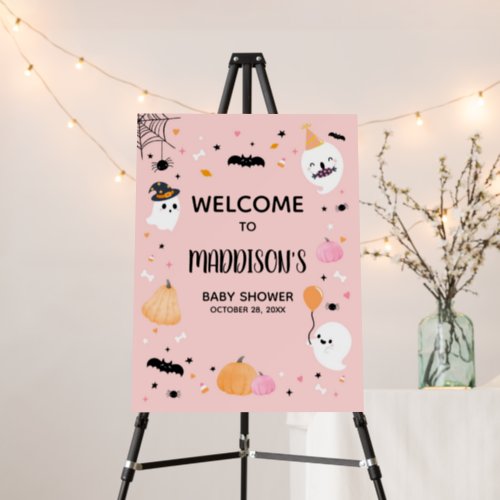 Pink Halloween Little Boo Welcome Sign