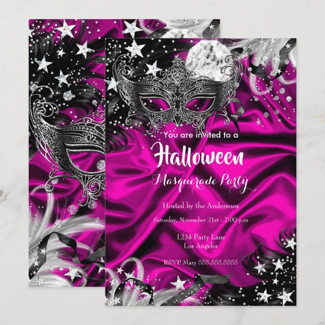 Pink Halloween Magical Night Masquerade Party Invitation (Front/Back)