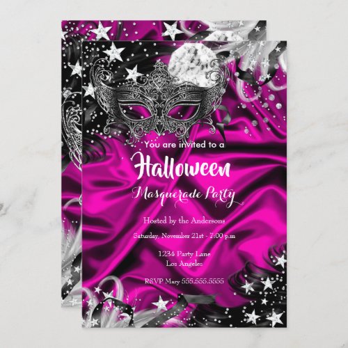Pink Halloween Magical Night Masquerade Party Invitation