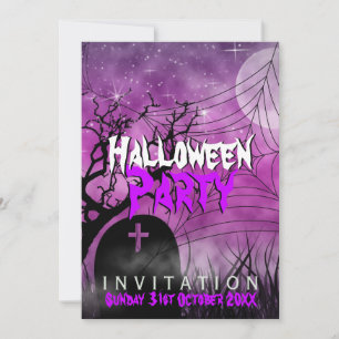 Pink Halloween Moon+Spider Web Invitation