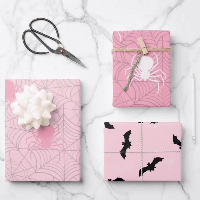pink halloween paper bat and spider (Front)
