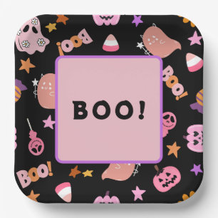 Pink Halloween Paper Plates