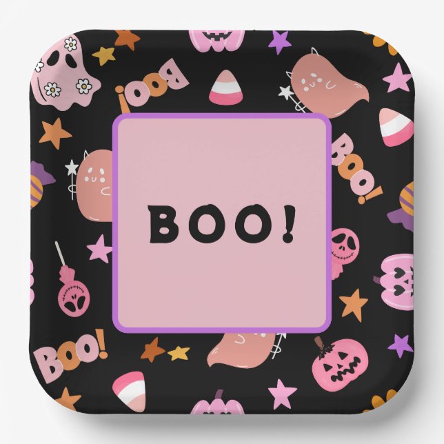 Pink Halloween Paper Plates (Front)