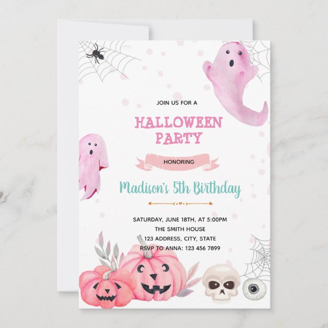Pink halloween party invitation (Front)