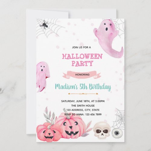 Pink halloween party invitation