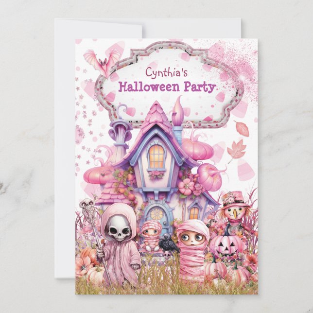 Pink Halloween Party Invitation (Front)