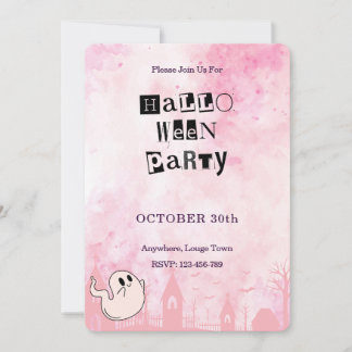 Pink Halloween Party Invitation Cute Ghost Card