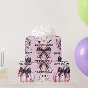 Pink Halloween Pattern Coquette Pumpkin Custom Wrapping Paper