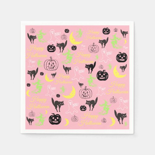 Pink Halloween Pattern Napkins