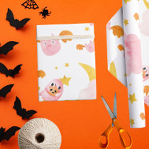 Pink halloween pumpkin ghost and cute bats wrapping paper
