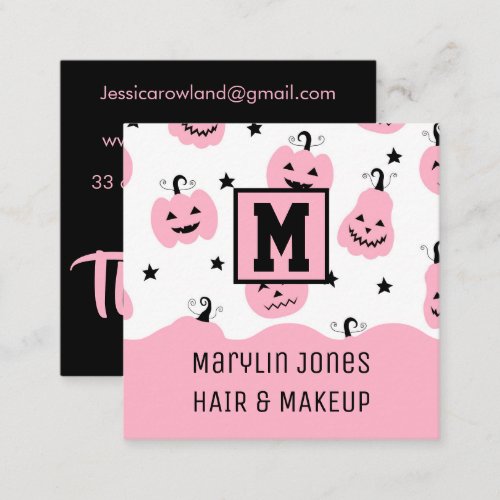 PINK HALLOWEEN PUMPKIN SQUARE BUSINESS CARD