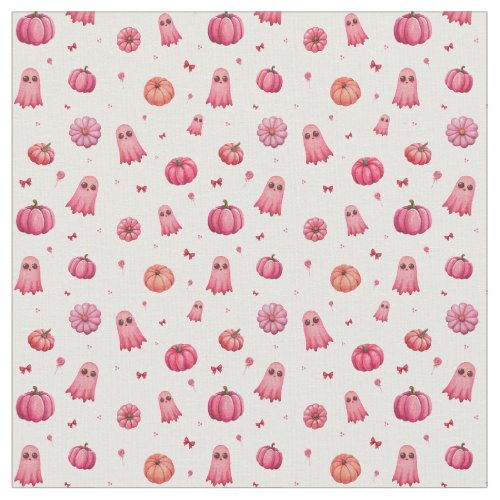 Pink Halloween Pumpkins Fabric