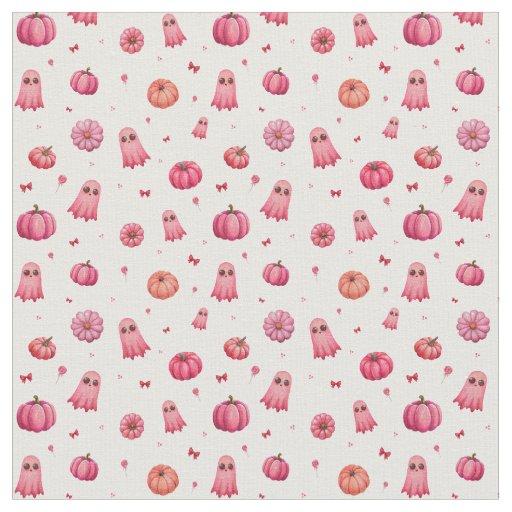 Pink Halloween Pumpkins Fabric