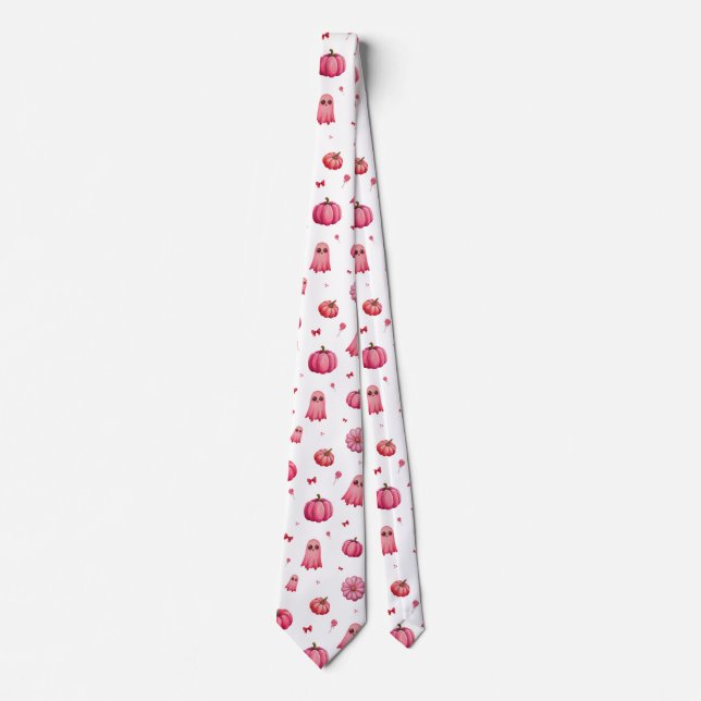 Pink Halloween Pumpkins Neck Tie (Front)