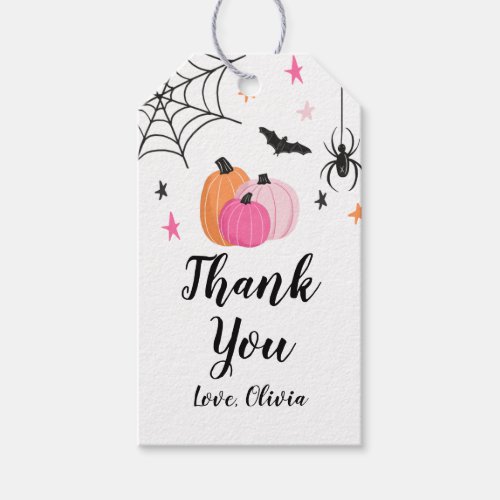 Pink Halloween Pumpkins Spiders Spooky Birthday Gift Tags