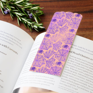 Pink Halloween Purple Glitter Spiderweb Bookmarks