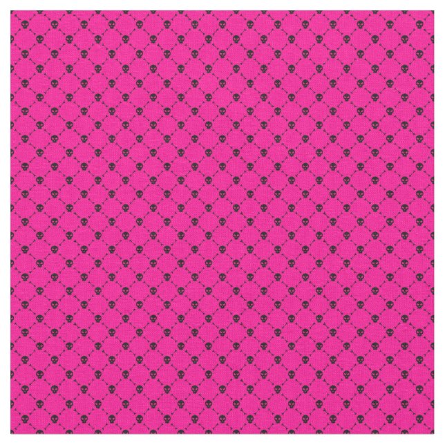 pink halloween skull crossbones print  fabric (Close Up)