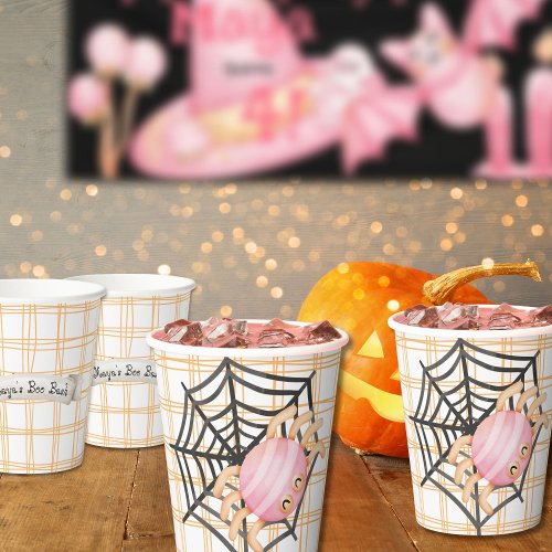 Pink Halloween Spider and web  Paper Cups