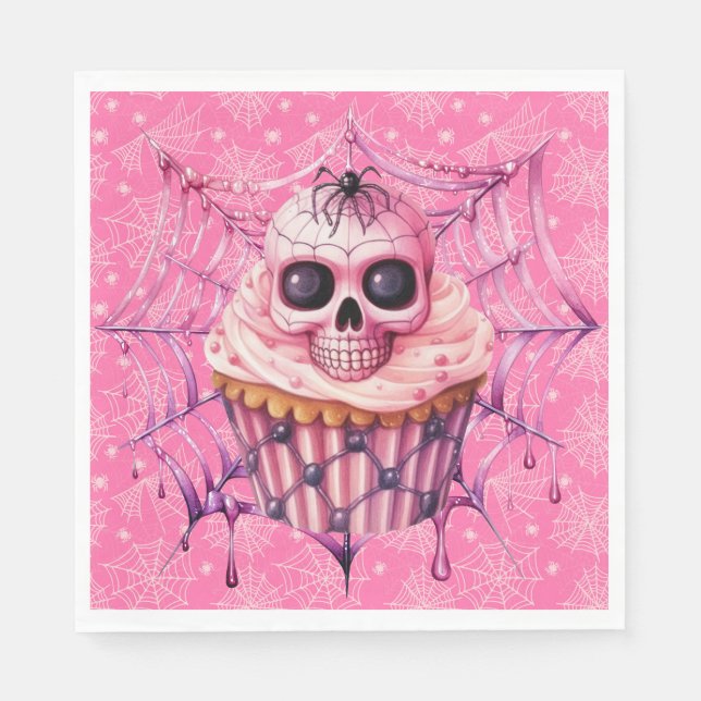 Pink Halloween Spider Webs  Napkins (Front)
