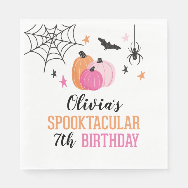Pink Halloween Spooktacular Birthday Party Napkins (Front)