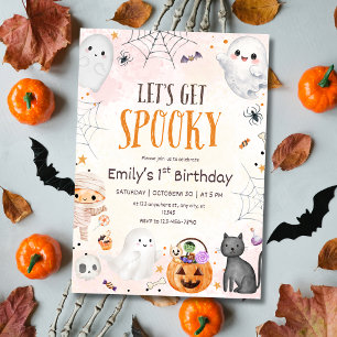 Pink Halloween Spooky Birthday Party Ghost Pumpkin Invitation