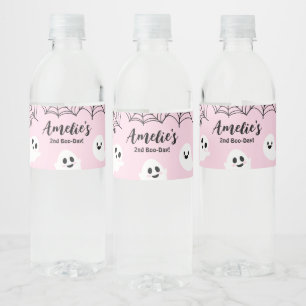 Pink Halloween Spooky Ghost Water Bottle Label