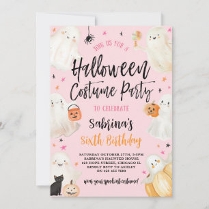 Pink Halloween Spooky Girl Birthday Costume Party Invitation