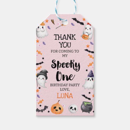 Pink Halloween Spooky One 1st Birthday Gift Tags