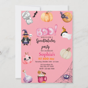 Pink Halloween Spooky One 1st Birthday Party Invitation