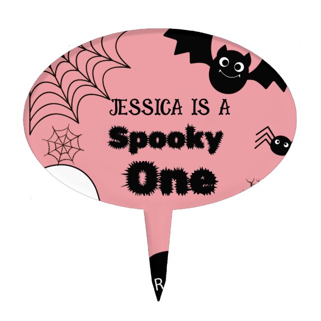 Pink Halloween Sppoky One First Birthday party Cake Topper (Front)
