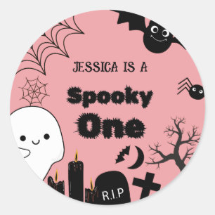 Pink Halloween Sppoky One First Birthday party Classic Round Sticker