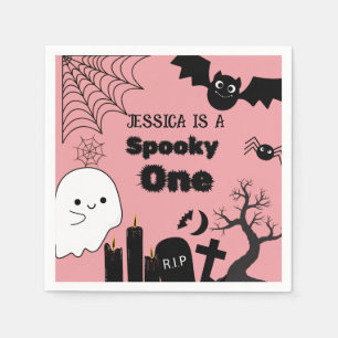 Pink Halloween Sppoky One First Birthday party Napkins