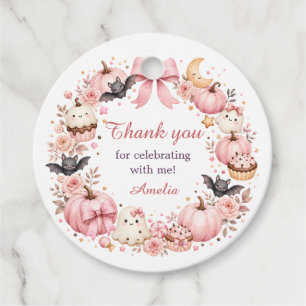 Pink Halloween Thank You Round Favor Tag