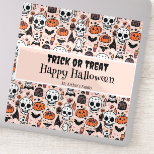Pink Halloween Trick or Treat Custom Family Name Sticker