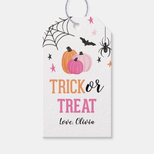 Pink Halloween Trick or Treat Pumpkins and Spiders Gift Tags