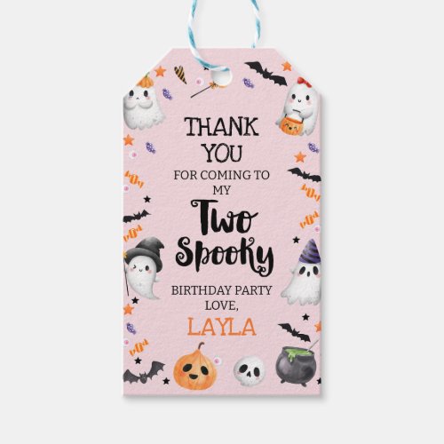 Pink Halloween Two Spooky 2nd Birthday Gift Tags