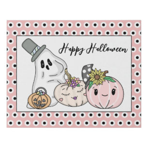 Pink Halloween Whimsical Pumpkins and Boo Faux Canvas Print