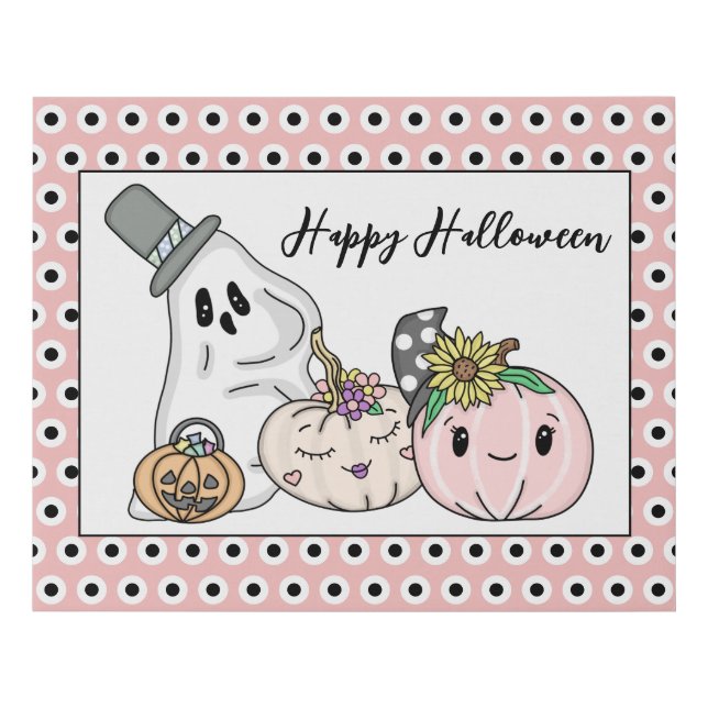 Pink Halloween Whimsical Pumpkins and Boo   Faux Canvas Print (Front)