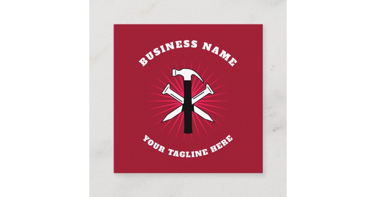 Pink Hammer & Nails Construction Tools Handyman Square Business Card