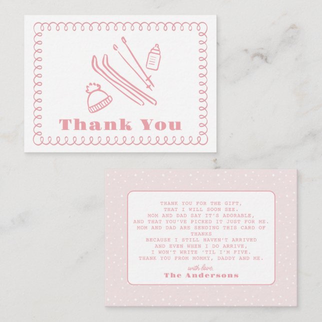 Pink Hand-Drawn Après Bébé Baby Shower Thank You Note Card (Front/Back)