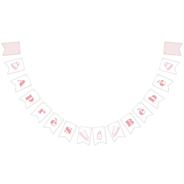 Pink Hand-Drawn Après Bébé Girl Baby Shower Bunting Flags (All)
