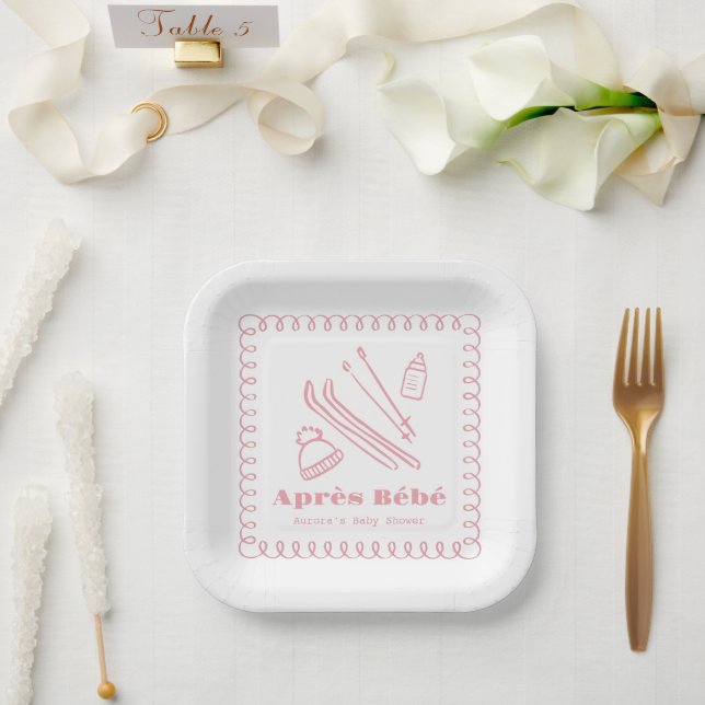 Pink Hand-Drawn Après Bébé Girl Baby Shower Paper Plates (Wedding)